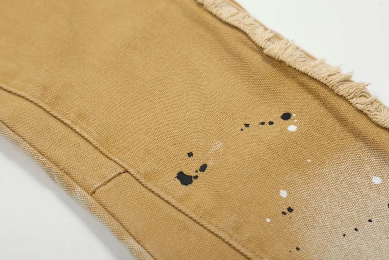 #8129 P250💰 GALLERY DEPT American retro splash-ink splicing micro-horn logging overalls raw edge jeans - Original purchase and pattern making to truly restore the ultimate texture of Vintage - Original hardware accessories, washed and other elevators, QR code analysis are all purchased from the original factory, high degree of restoration, welcome to compare with a certain product~ - Three-dimensional version Loose and comfortable, not picky about the figure, taller and slimmer, factory Seiko, original factory quality control, same style for men and women, can be matched with couples Versatile recommendation: must-have jeans for all seasons Size: S-XXL (28-36)
